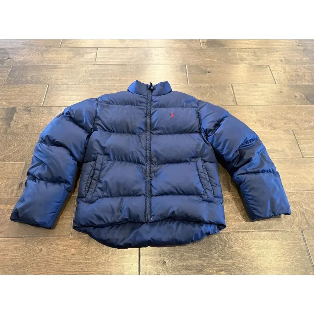 Vintage Polo Ralph Lauren Youth Navy Blue Puffer Down Full Zip Jacket M 12/14